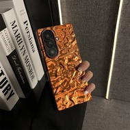 Luxury Classic Orange Electroplating Wrinkle Pattern Phone Case for Samsung Galaxy Z Fold7 Fold7 Z F
