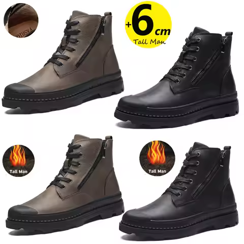 Men Ankel Boots Height Increase Insole 6cm Man Elevator Shoes Plus Size 38-47