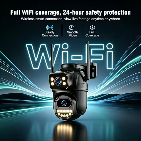 Dual Lens 6K 2.4G Wifi Surveillance Camera 4X Digital Zoom Ai Human Detect Outdoor Ptz Security Onvi