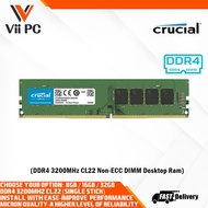 Crucial 8GB, 16GB, 32GB - DDR4 3200MHz CL22 1.2V Non-ECC DIMM Desktop Memory, CT8G4DFS832A, CT16G4DF