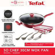 Tefal So Chef 30cm IH Wok Pan + 2.0L Master Seal Glass Container + 4pc Kitchen Tools Set (G135S6)