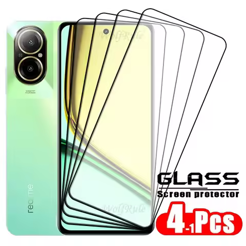 4pcs For Realme C67 Glass Realme C67 Tempered Glass Full Cover Glue 9H HD Film Protective Screen Pro