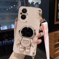 AnDyH Long Lanyard Casing For OPPO Reno 7Z 8Z 5G Phone Case OPPO Reno7 Reno8 Z Cute Astronaut Desk Holder Case
