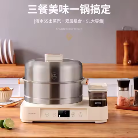 Electric Steaming Pot 220V Food Steamer Stainless Steel 9L Capacity Multi-cooker Multi Layer Food Wa