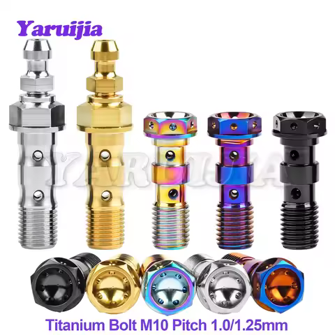 Yaruijia Titanium Bolt M10 Pitch 1.0/1.25 Double hole oil drain Flange oil pipe screw Banjo with Ble