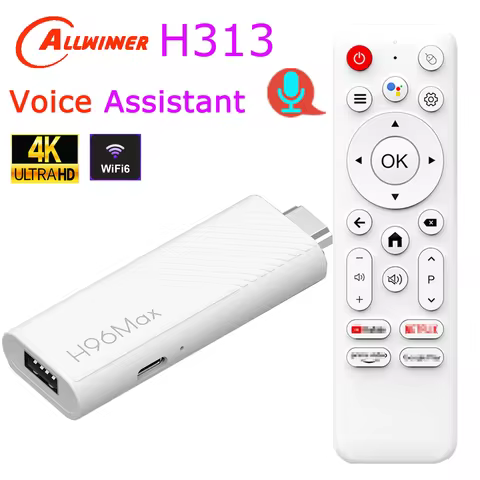 H96 Max Allwinner H313 Android TV Stick Quad Core 4K Wifi6 Voice Assistant Remote Control Game Media