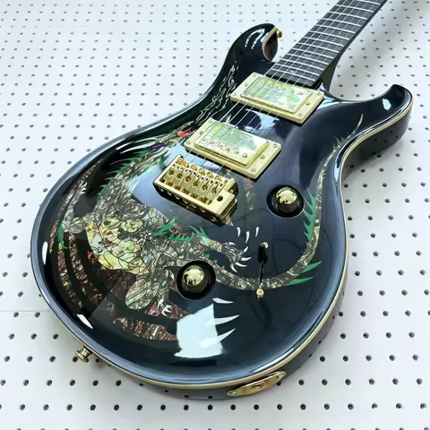 Custom Dragon Inlay Electric Guitar Prs Chameleon Green Color Gold Hardware Floyd Tremolo Small Doub