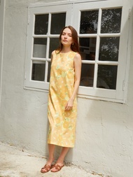 BIRUCHU HONEY DRESS : YUZU BLOSSOM ชุดเดรส แขนกุด ลายดอก ผ้าลินิน มีซับใน ซิปหลัง มีกระเป๋า