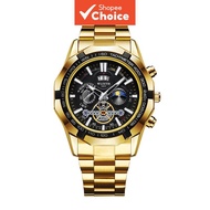 Wlisth Men's Black Gold Quartz Watch 3atm Water Resistant Steel Band Luxury Style Gift