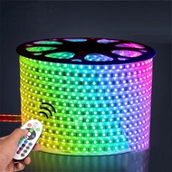 บ้านรสชาติ 220 โวลต์แถบไฟLEDแสงRGB SMD 5050 รีโมทคอนโทรลกันน้ำที่มีความยืดหยุ่นไฟกลางแจ้งตกแต่งห้องโ