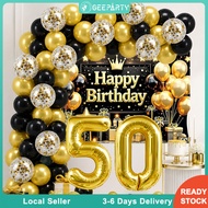 GeeParty Black Gold Arc Balloon Set Number Balloons 40 50 60 70 Years Old With Birthday Anniversary 