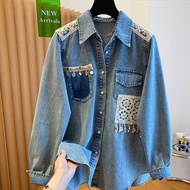 miss Mis Autumn Denim Shirt Women 2025 Loose Lace Epaulette Stitching Jacket Top