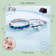 [Gift box]S925 Silver Mermaid and the Sea Couple Ring Fashion Moonstone Opening Adjustable Men Women