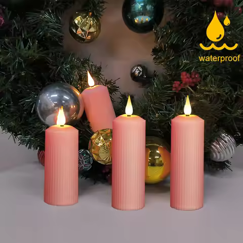 3Pcs Flickering Electric Pillar Candles Dimmable USB Rechargeable Outdoor Waterproof Candles Light F