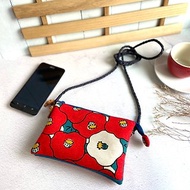 椿花五層斜背包(可放手機)(附贈可調式蠟繩編織帶)日本棉布製作