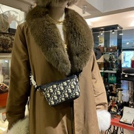 vintage Dior古董迪奧深藍monogram老花織紋收納包 化妝包 零錢包 改裝附背鍊