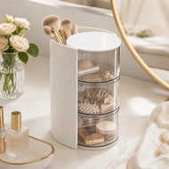 3-Layer Cosmetic Storage Box Transparent Large Capacity Jewelry Organizer Rotating Dust-pr