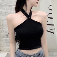 Sexy women's knitted crop top 2-strap beach shirt, body-hugging travel E2-3.2