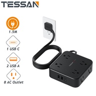 【ส่งไวจากไทย】TESSAN ปลั๊กไฟ 8 ช่อง พร้อมสวิตช์และพอร์ต USB-C 1.5/3.0/4.5 เมตร สาย ปลั้กพ่วง ปลั๊กสาม