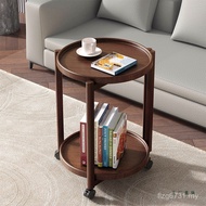 Round Simple Sofa Wheel with Side Coffee Table Solid Wood Round Corner Small Light Movable Table Rou