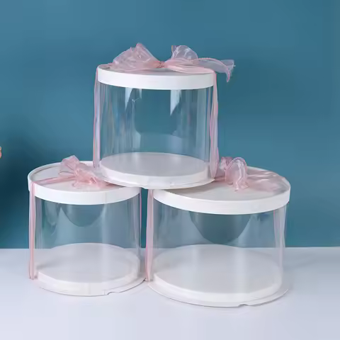 4/6inch PVC Clear Cylindrical Pattern Cake Boxes Round Transparent Cake Gift Packaging Box Case Baki