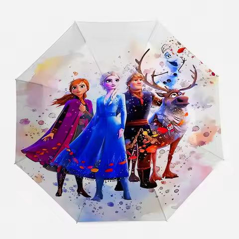 Disney Frozen Anna Elsa Kristoff Olaf Sven Watercolor Print Automatic Folding Umbrella, Windproof Wa