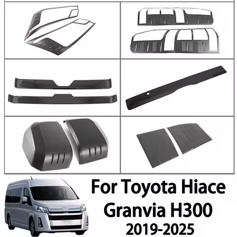 For Toyota Hiace Granvia H300 2019-2025 ABS Black Rearview Mirror Cover Headlight Frame Grille Trim 