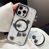 Ốp Lưng Có Giá Đỡ Thiết Kế Cherry Đen Trong Suốt Mềm Mại Cho iPhone 16 Pro Max 15 14 13 12 11 Phong