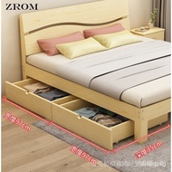 [  ] Bed with drawer Solid Wood 1.8m Double Bed Board Simple 1.5 m Bed Frame 1m single bed Mattress 1.2 m single size bed queen size beds