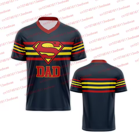 Superman DAD Cosplay Men V-Neck T-Shirt Marvel Oversized Loose Quick-Drying Breathable Fitness Kit C
