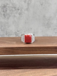 天然珊瑚鑽石戒指 阿卡珊瑚 天然南非鑽 14K K585 附鑑定證書