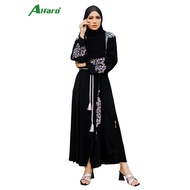 Alfaro Abaya Dubai Black Material Nida (Exclusive Design Sulam and white belt) by Fasha Sandha