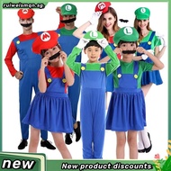 Adult Kids Super Mario Brothers Cosplay Costume Set Luigi Halloween Party Boys Girls Funny