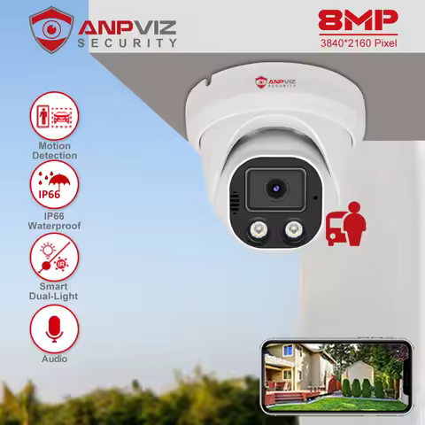Anpviz 4K20fps POE IP Turret Camera Smart Dual Light ColorVU 30m CCTV Video IP66 H.265 Audio Motion 