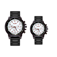 Jam Tangan Couple Alba Full Hitam dan Pria Wanita Premium dengan Tali Rantai/Stell