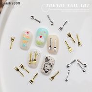 meisha888 50Pcs Mixed Ins Niche Tableware Series Spoon Fork Nail 3D Metal Nail Mold Nail Decorations