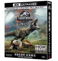 全新《侏羅紀世界2殞落國度》4K UHD+3D+BD精裝四碟鐵盒版(傳訊公司貨)(閃電奇蹟.ID4終結者)傑夫高布倫