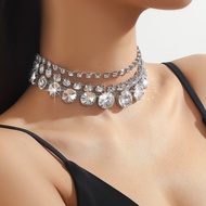 [Ready Stock] Exaggerated Multi-Layer Round Large Crystal Diamond Necklace Fashion Exaggerated Corse
