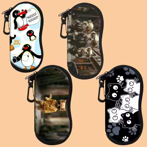 Cute Cat Penguin Glasses Bag Portable Soft Case Reading Eyewear Case Fashion Storage Box Zipper Hold