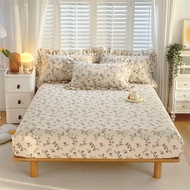 【100%cotton】Retro Floral Style Single / Super Single/Queen / King/super King Size Bedsheet Dormitory Bed Cadar Pillowcase Mattress Protector