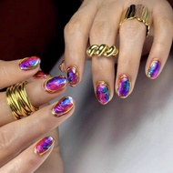 Fake Nails Wearing Nails Short Colorful Manicure Nails Embossed Lines Manicure Wearing Nails nails20