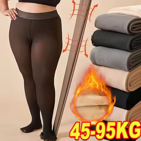 Winter Plus Size Fleece Lined Tights Women's Thermal Pantyhose High Waist Warm Opaque Leggings Fake 