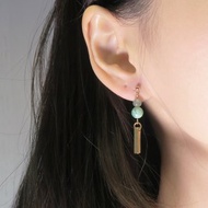 OUD原創-手工飾品-天然石系列-翡翠青玉圓珠14K方柱耳墜耳環/耳夾