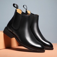 YUAAE Spring/ Winter Elegant Chelsea Boots Leather Men Couple Shoes Size 35 46 Slip-on Dress Formal Boots Model Fashion Show