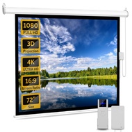 72" Portable Motorized Matte White Projector Screen - Automatic Projection Display with Wall/Ceiling