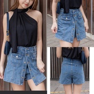 (100%New) Korea KR 韓國高腰排鈕牛仔裙褲 / 牛仔短褲  Korea denim shorts / denim dress  / Jean shorts/ A字裙褲  _ M siz
