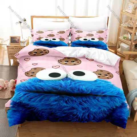 Cool Lovely Cartoon Monster Cookie Pattern Bedding Set 1 Duvet Cover + 2 Pillowcases HD Digital Prin