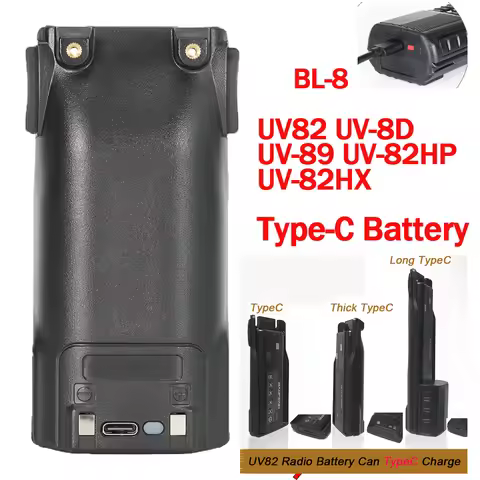 Baofeng Walkie Talkie uv82 Battery Type-C Rechargable Batterior for Baofeng 8D Two Way CB Radio USB 