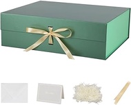 Extra Large Gift Boxes with Lids 3 Pack 19x16x6 Inch Large Green Gift Box with Ribbon Christmas Gift Box Foldable Gift Boxes for Presents Jumbo Gift Box Shredded Paper for Gift Box with Cards