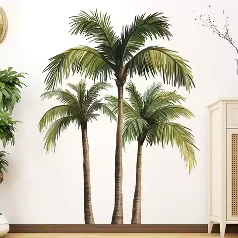 Coconut Tree Wall Stickers For Living Room Natural Bedroom Wardrobe Skirting Wall Decoration Self-ad